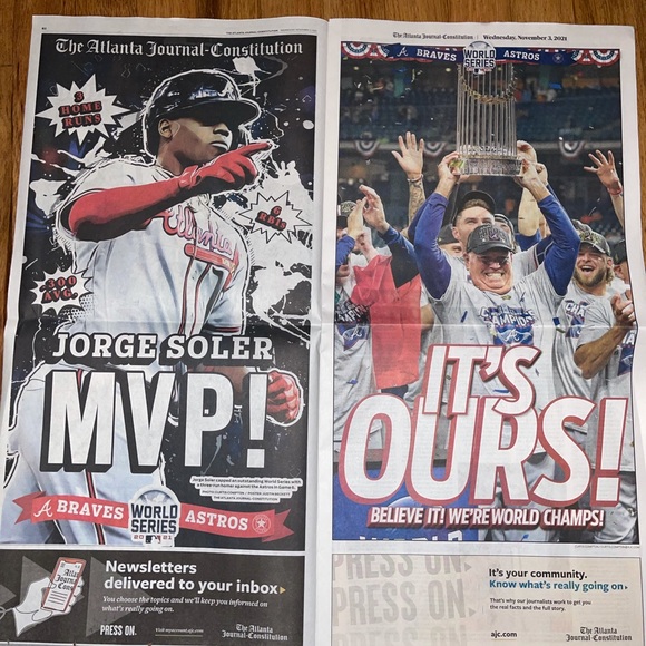 AJC Newspaper Atlanta Braves World Series Champions - November 3 2021 - Picture 3 of 4